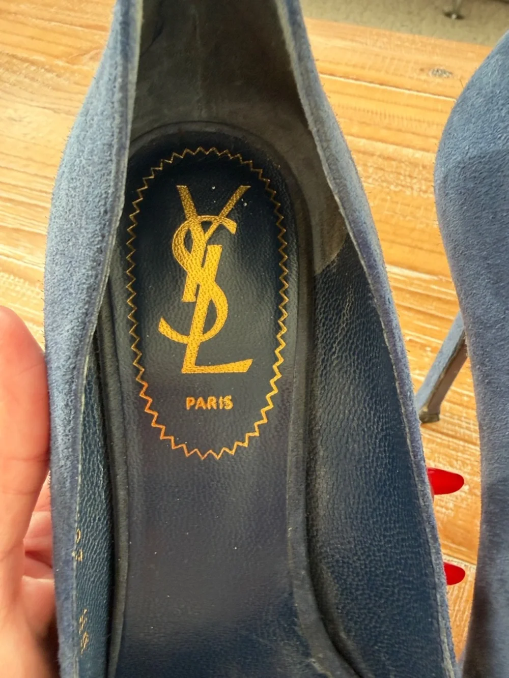 YSL Yves Saint Laurent Navy Suede Platform Pumps | Size 36 - Picture 5 of 11